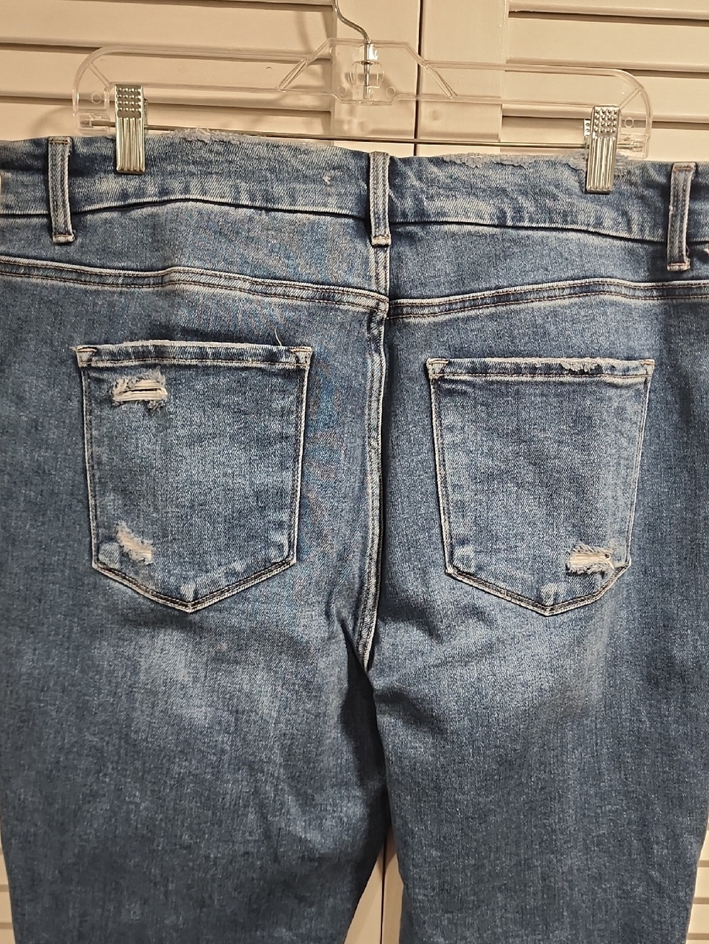 Flying Monkey Women's Straight Leg Distressed Blue Jeans - Picture 6 of 7
